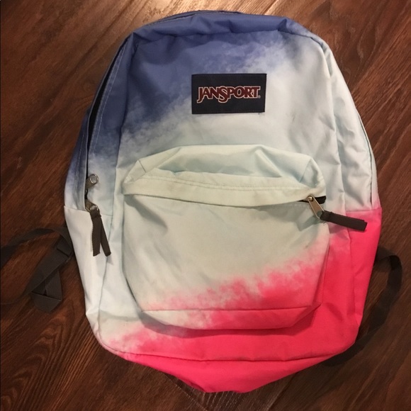 pink and blue jansport backpack